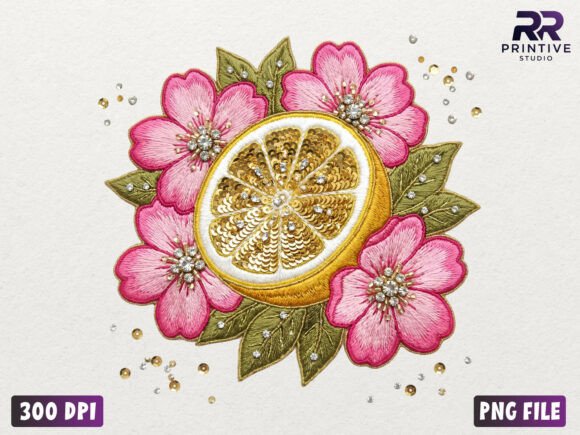 Sequin Lemon Floral Embroidery PNG Review